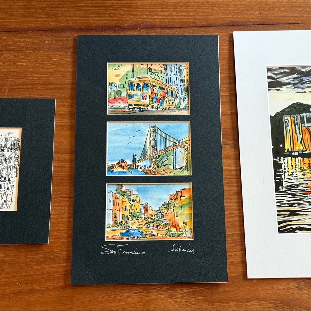 San Francisco Watercolor Original Golden Gate Cable Car Lombard Signed Schendel